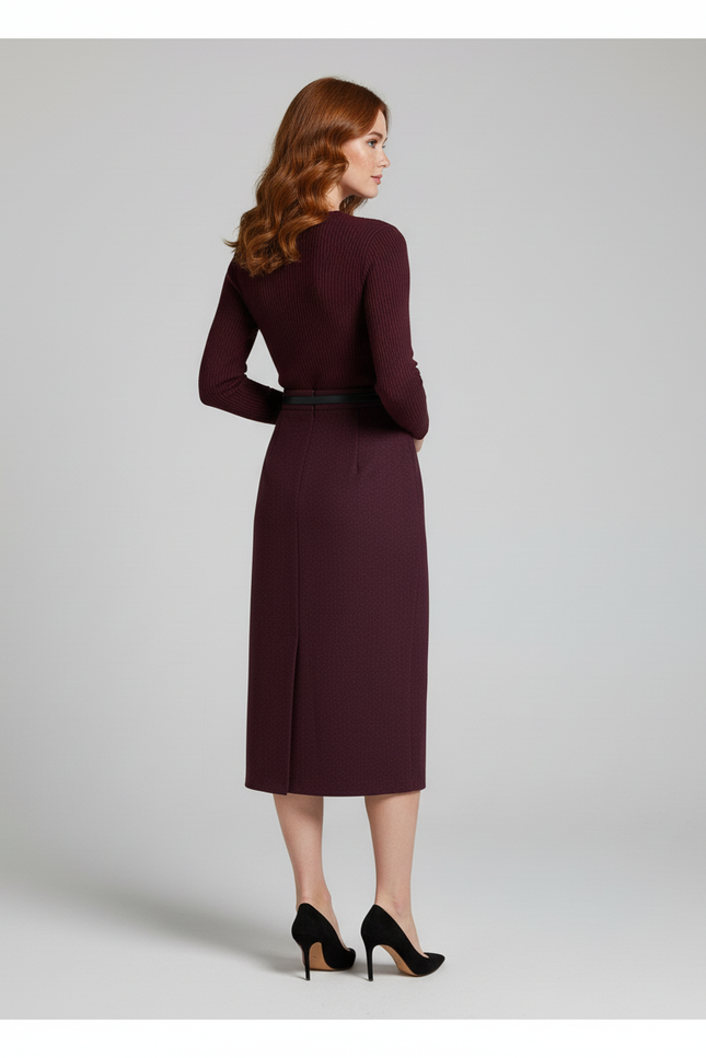 Jupe Crayon Bordeaux Texturée Élégante