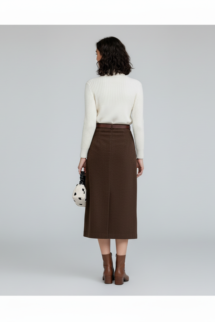 Jupe Crayon Marron Velours Côtelé Chic