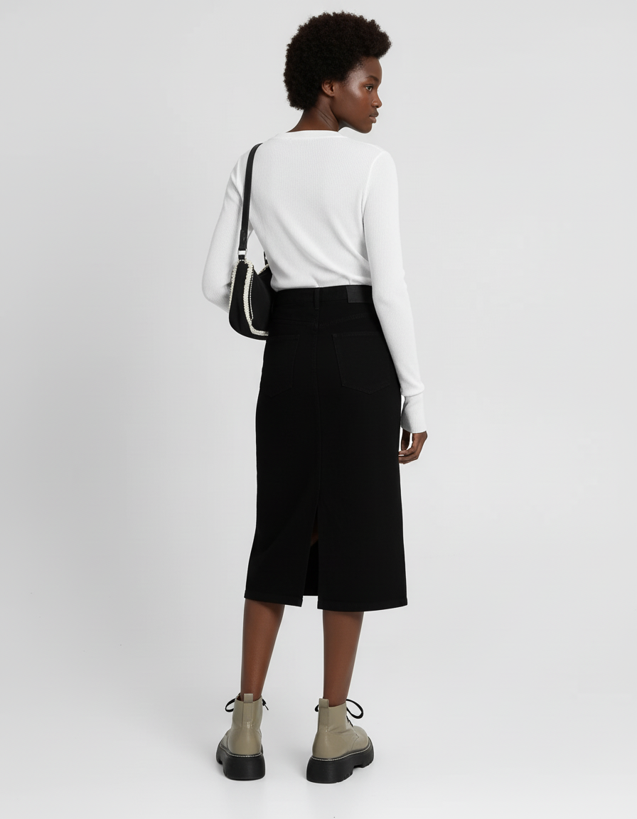 Jupe Crayon Noire Fendue Chic