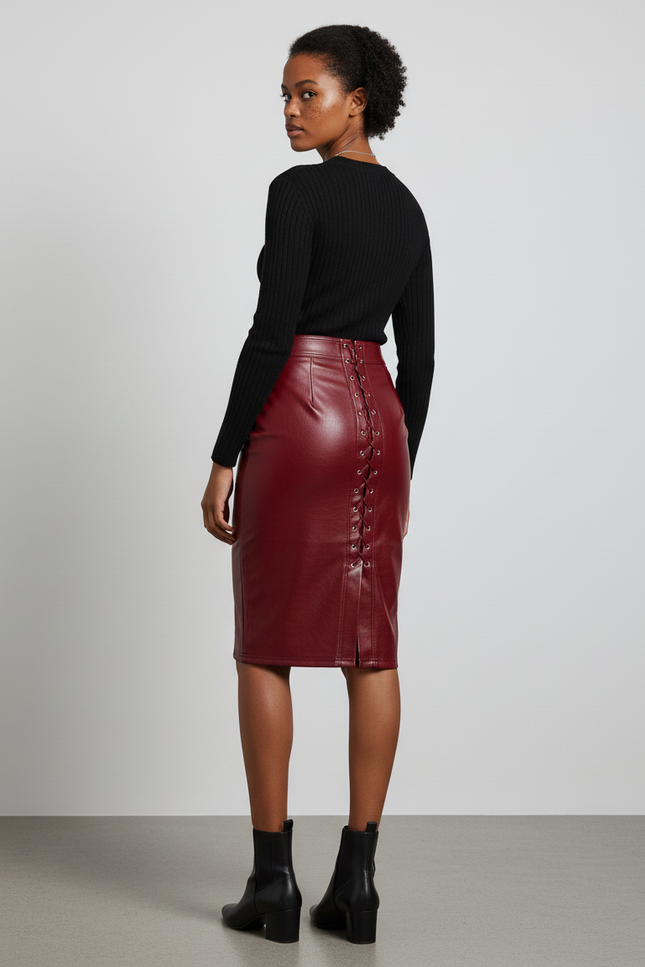 Jupe Crayon Cuir Rouge