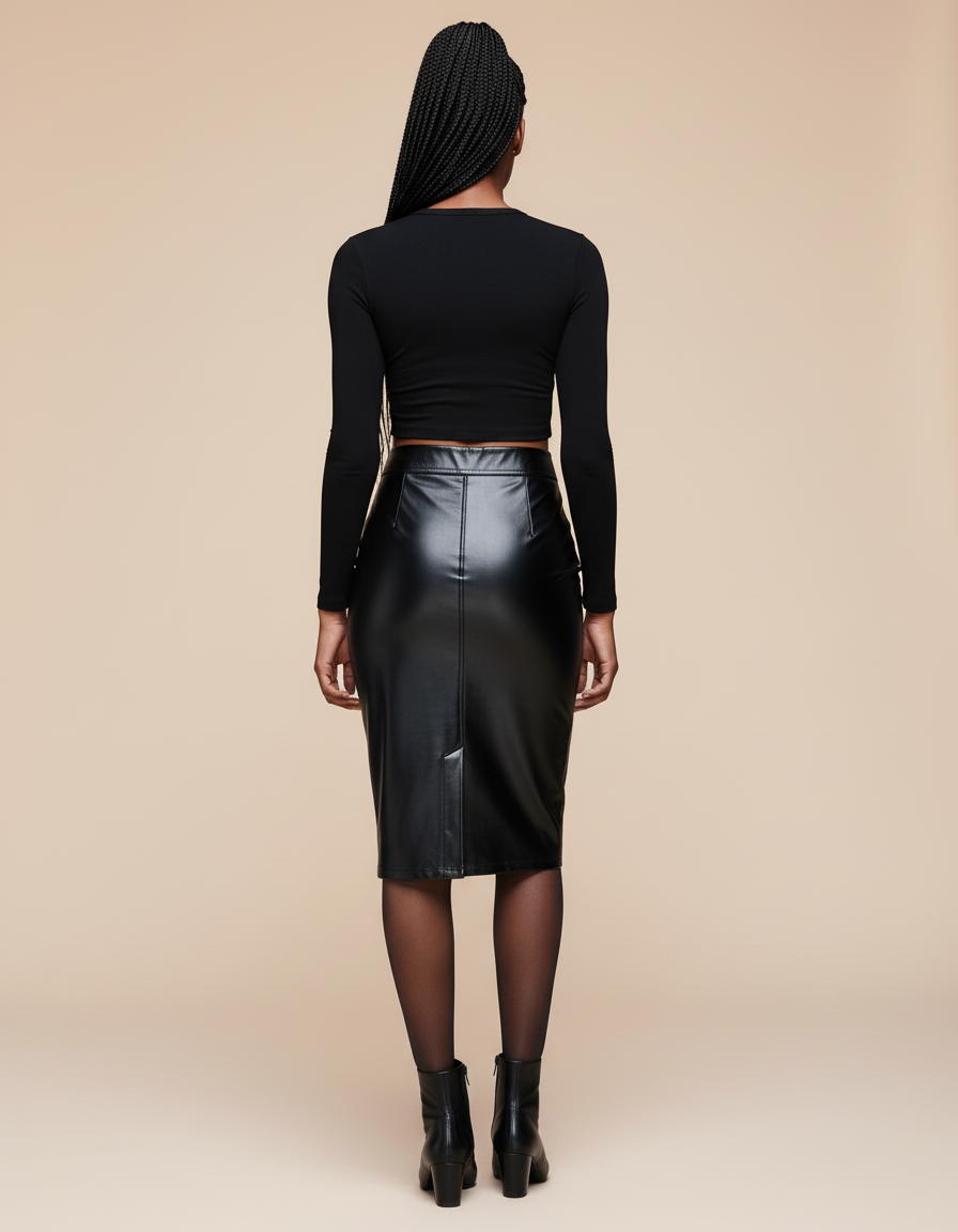 Jupe Crayon Noire Effet Cuir Chic