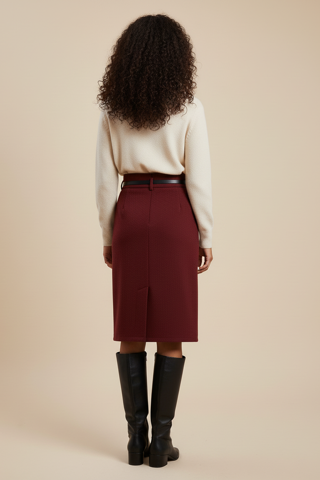 Jupe Crayon Laine Bordeaux Élégante