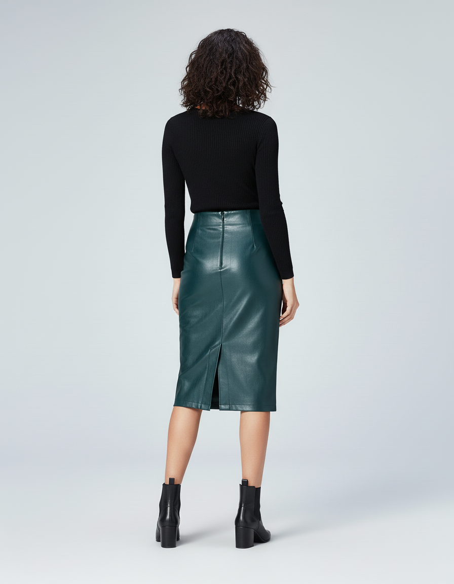Jupe Crayon Cuir Vert