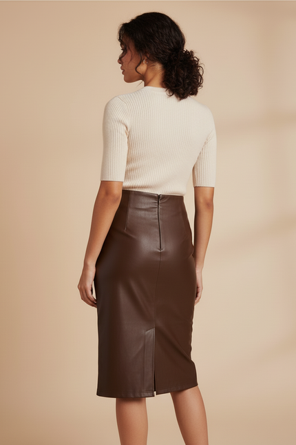 Jupe Crayon Marron Similicuir Chic