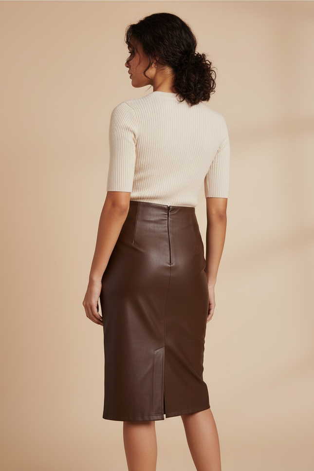 Jupe Crayon Marron Similicuir Chic