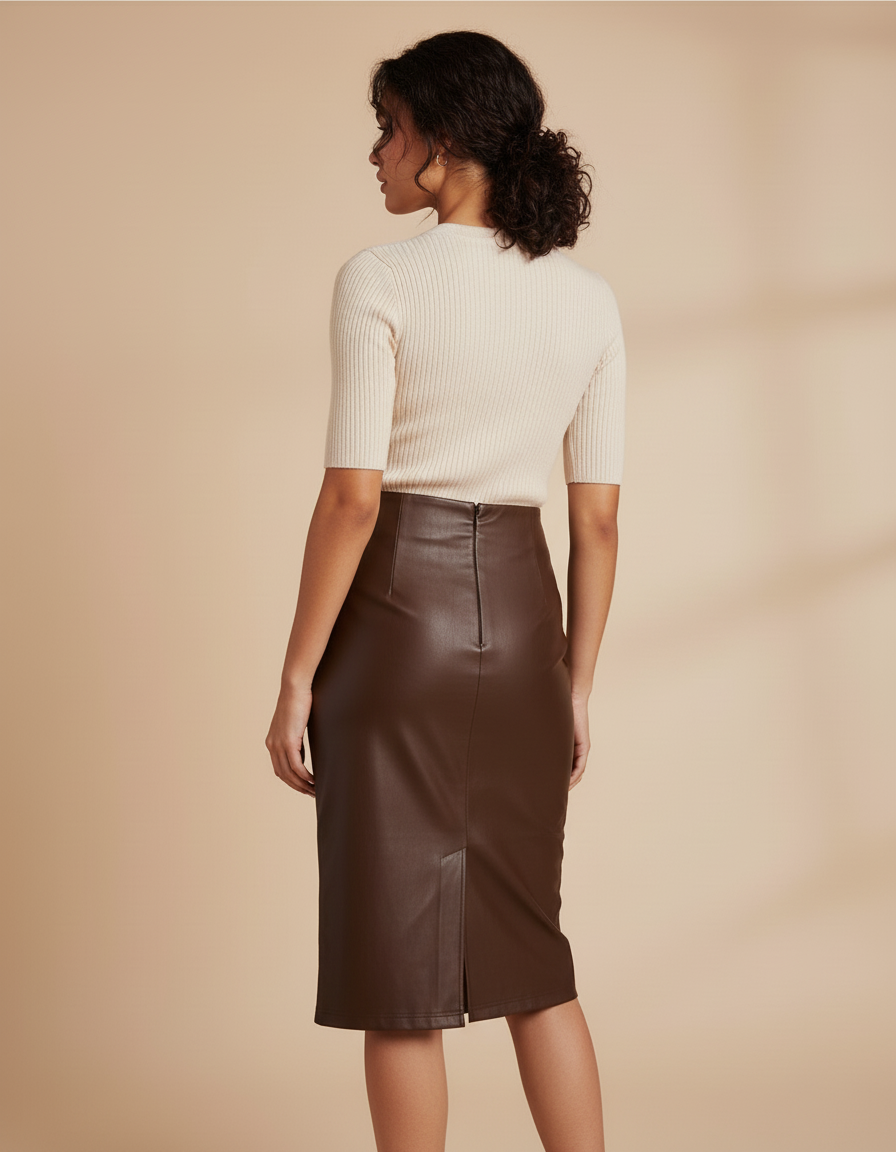 Jupe Crayon Marron Similicuir Chic