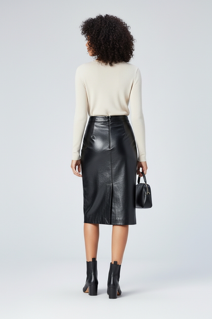 Jupe Crayon Noire Simili-Cuir Élégante