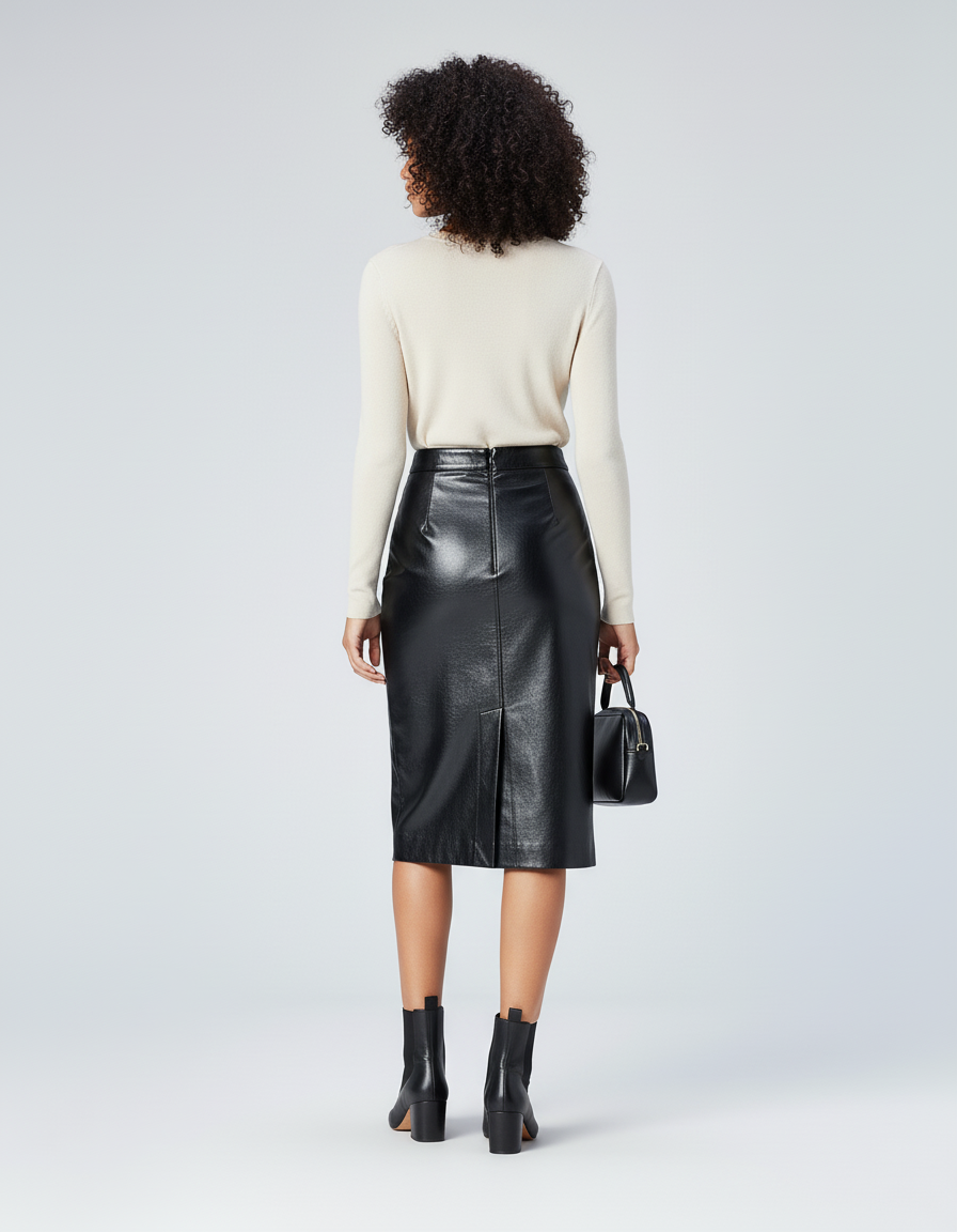 Jupe Crayon Noire Simili-Cuir Élégante