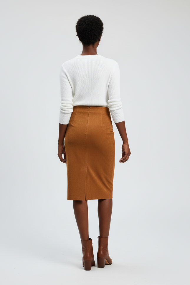 Jupe Crayon Daim Marron Élégante