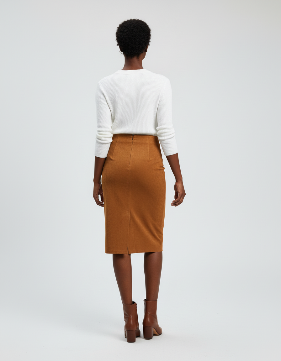 Jupe Crayon Daim Marron Élégante