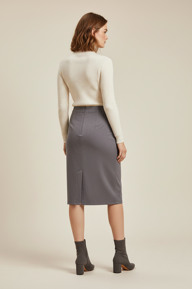 Jupe Crayon Gris Suédine Élégante