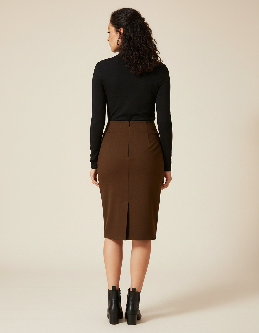 Jupe Crayon Marron Taille Haute Élégante