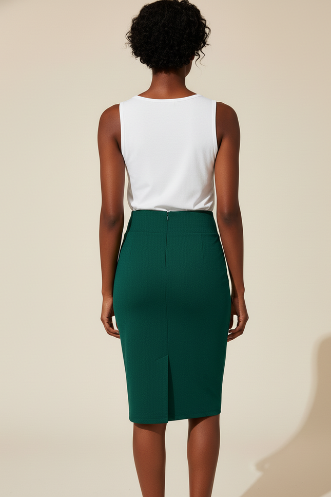 Jupe Crayon Vert Foncé Taille Haute Élégante