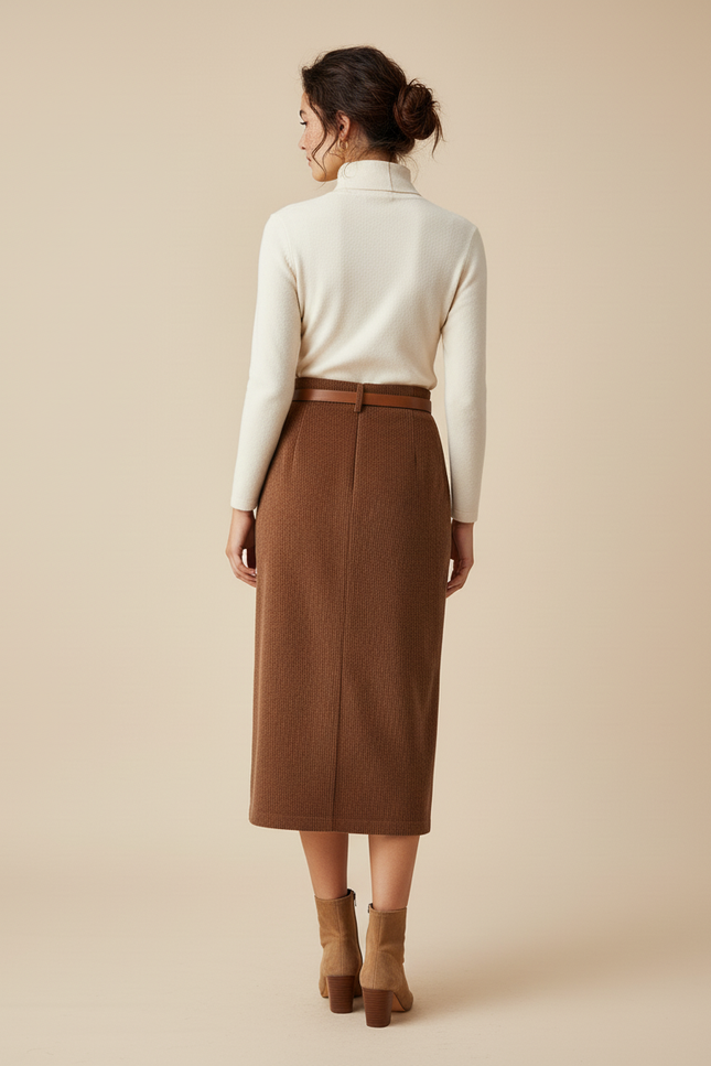 Jupe Crayon Velours Côtelé Fendue Chic