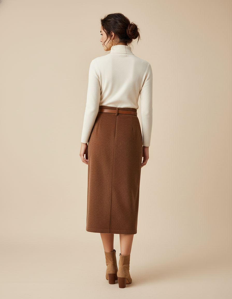Jupe Crayon Velours Côtelé Fendue Chic