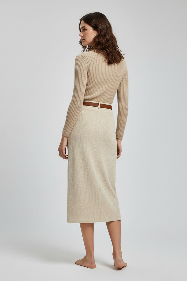 Jupe Crayon Côtelée Fendue Chic