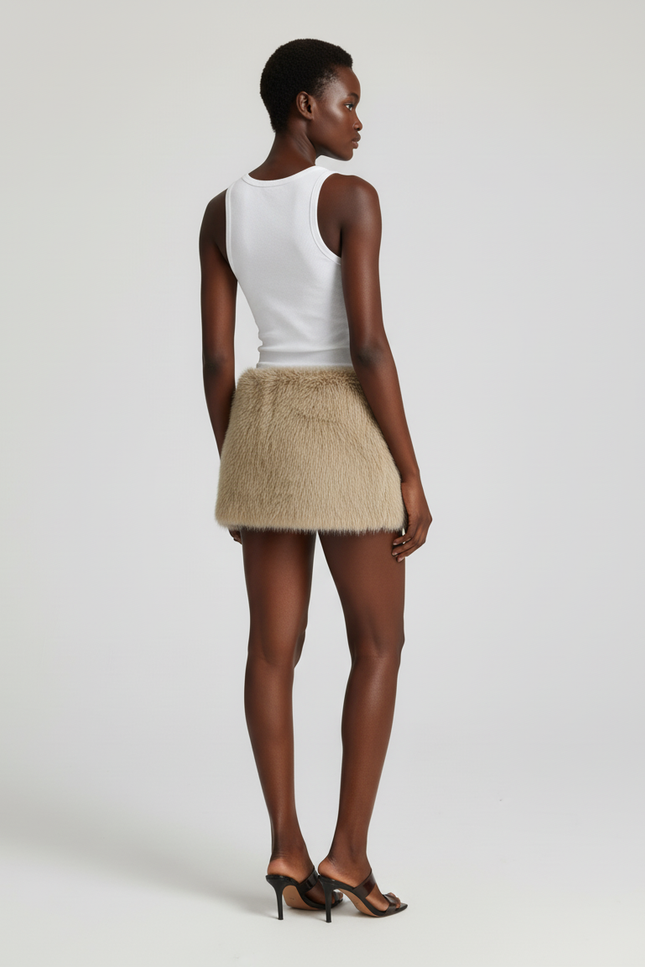 Jupe Crayon Fourrure Beige Chic