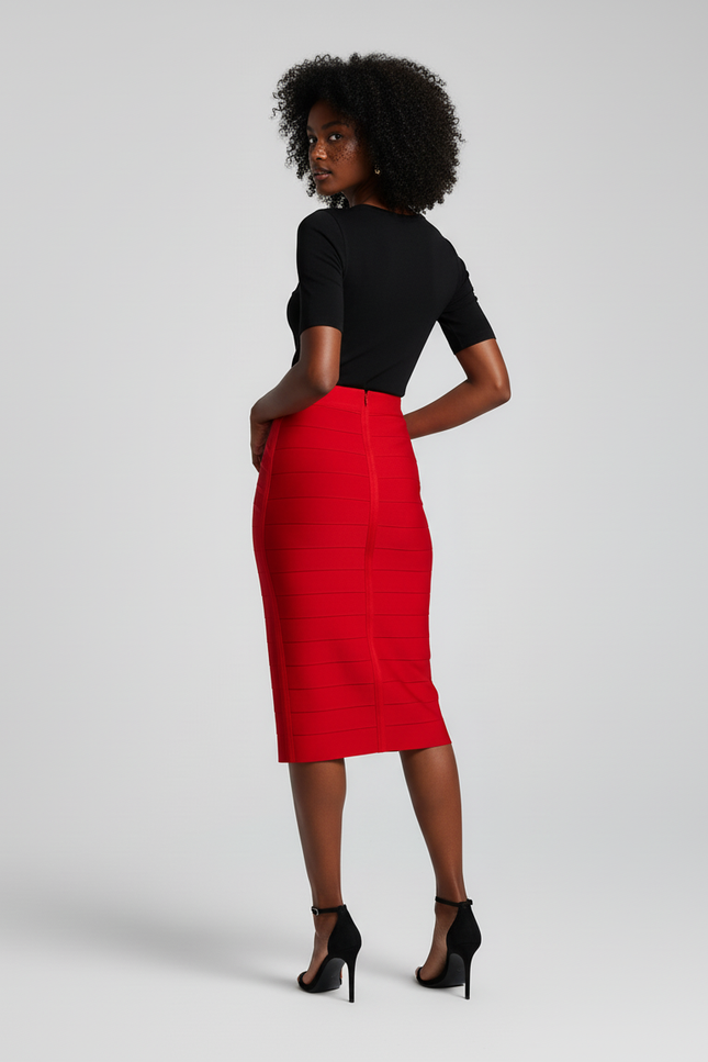 Jupe Crayon Rouge Bandeau Élégante