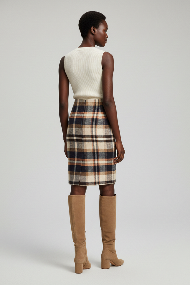 Jupe Crayon Taille Haute Carreaux