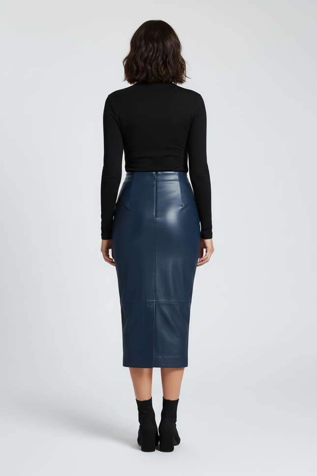 Jupe Crayon Similicuir Fendue Élégante