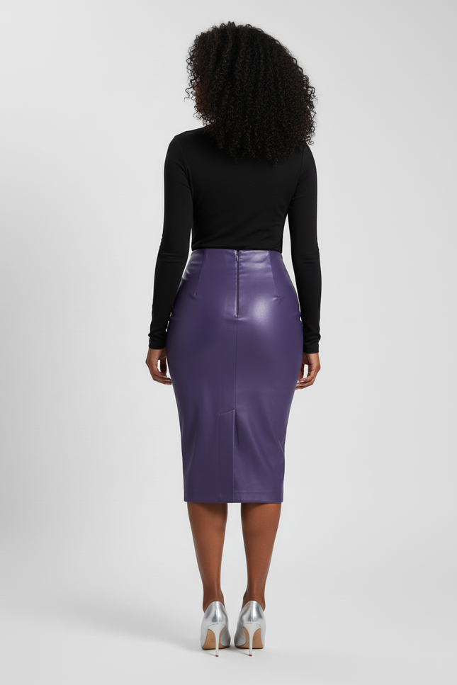 Jupe Crayon Violette Similicuir Élégante