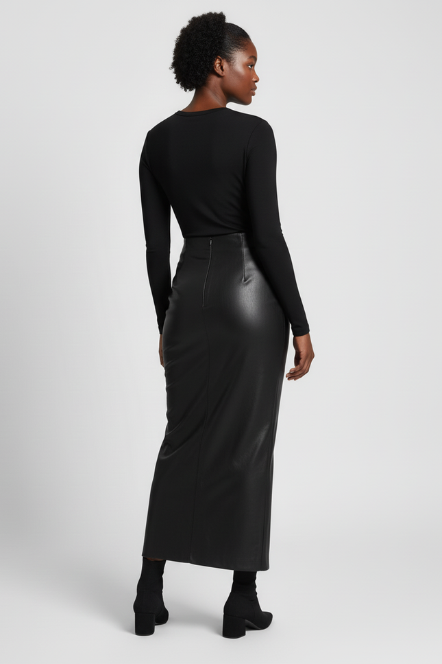 Jupe Crayon Simili Cuir Longue Fendue Chic
