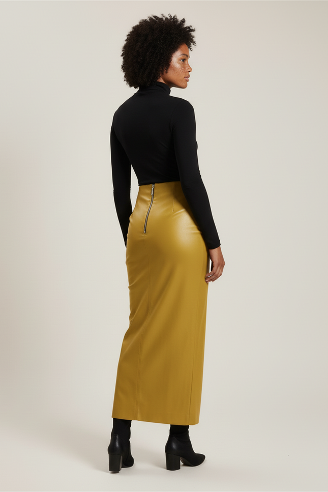 Jupe Crayon Ocre Similicuir Chic