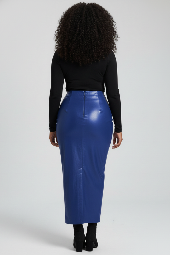 Jupe Crayon Bleue Similicuir Chic