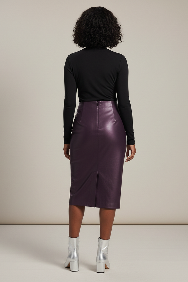 Jupe Crayon Prune Similicuir Élégante