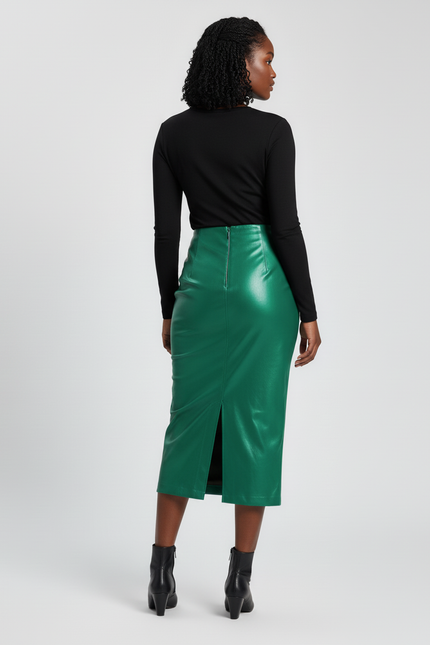 Jupe Crayon Verte Similicuir Chic