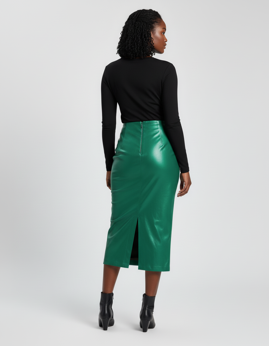 Jupe Crayon Verte Similicuir Chic