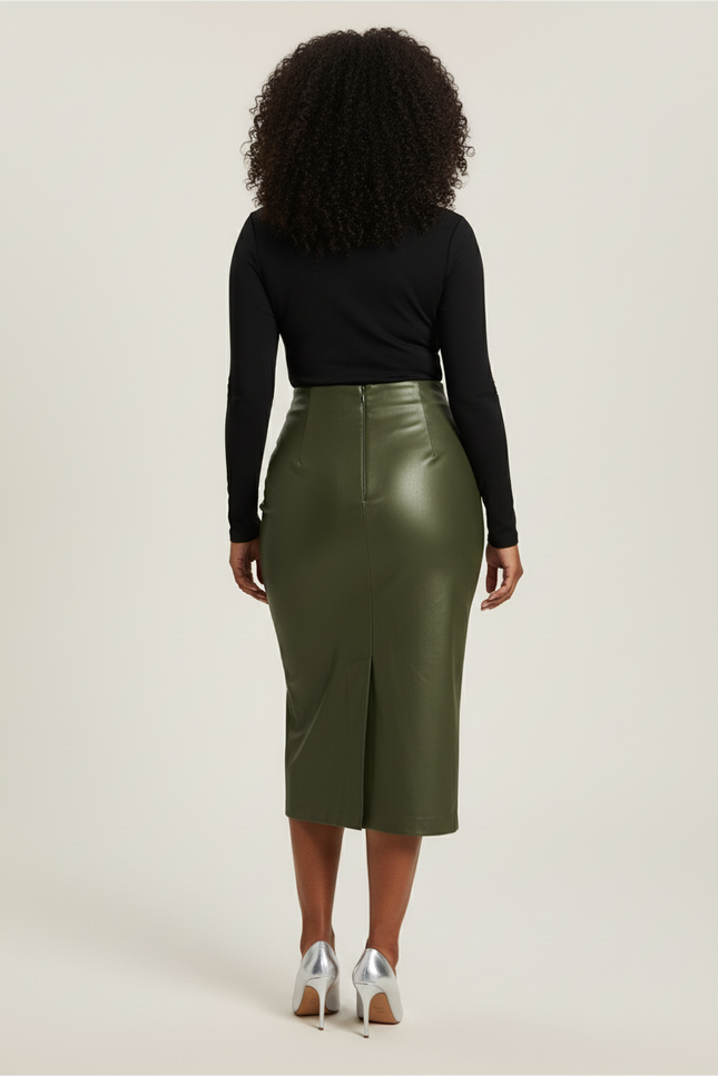 Jupe Crayon Verte Similicuir Élégante