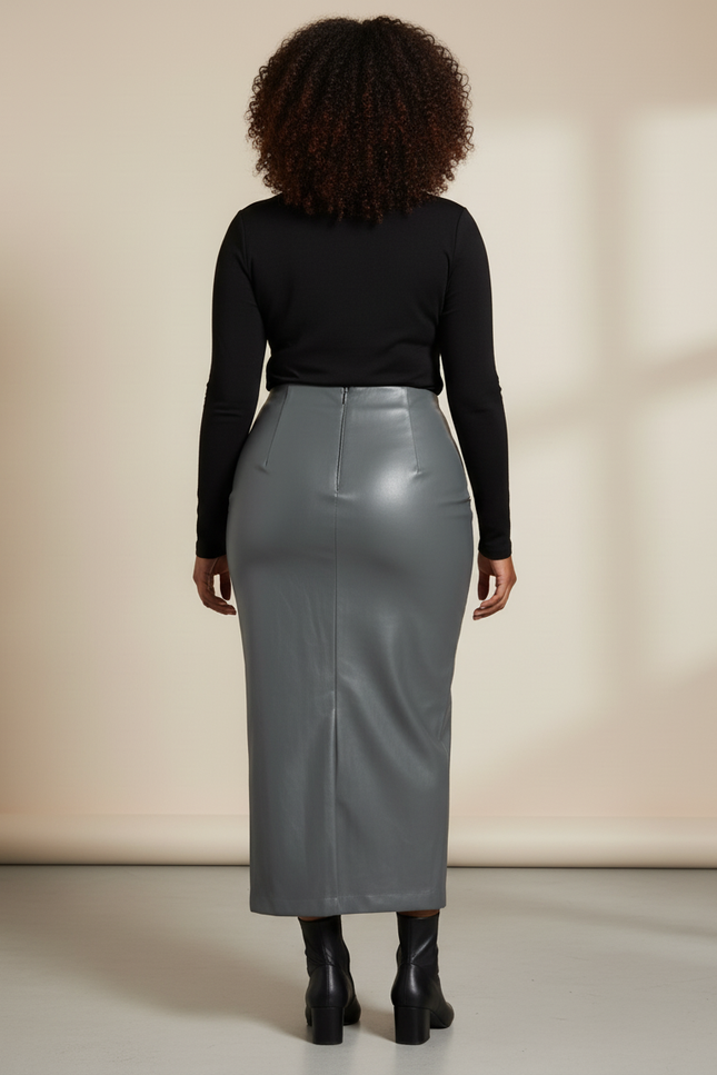 Jupe Crayon Similicuir Grise Élégante