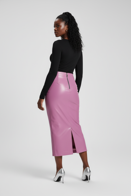 Jupe Crayon Lilas Similicuir Chic