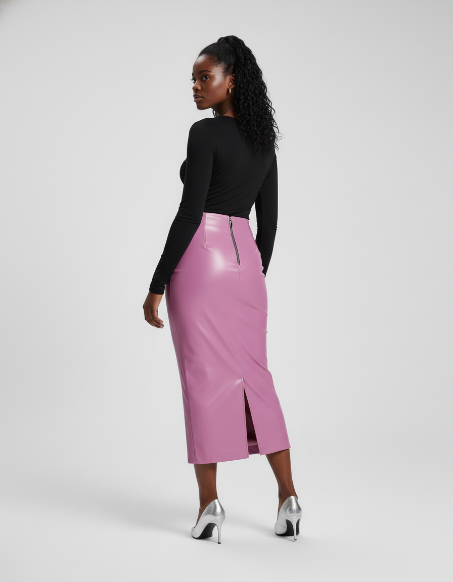 Jupe Crayon Lilas Similicuir Chic