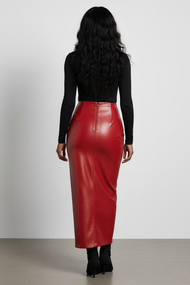 Jupe Crayon Rouge Simili Cuir Chic