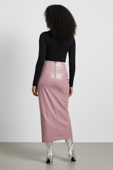 Jupe Crayon Rose Simili Cuir Chic