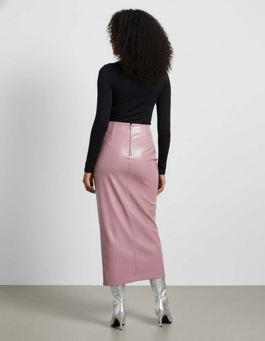 Jupe Crayon Rose Simili Cuir Chic