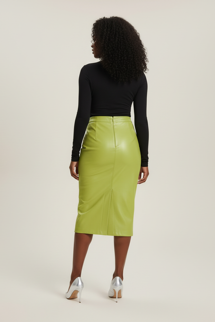 Jupe Crayon Vert Citron Simili Cuir Chic