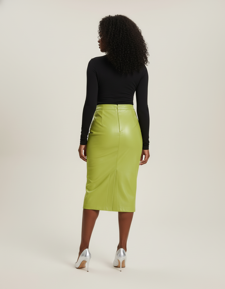 Jupe Crayon Vert Citron Simili Cuir Chic