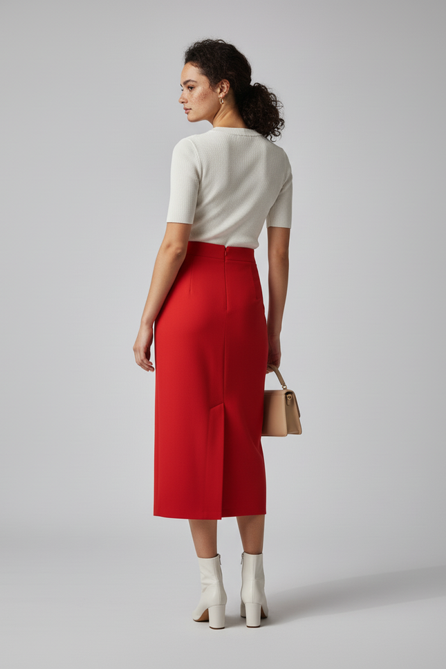 Jupe Crayon Rouge Fendue Élégante