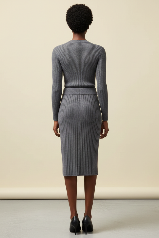 Jupe Crayon Grise Côtelée Élégante