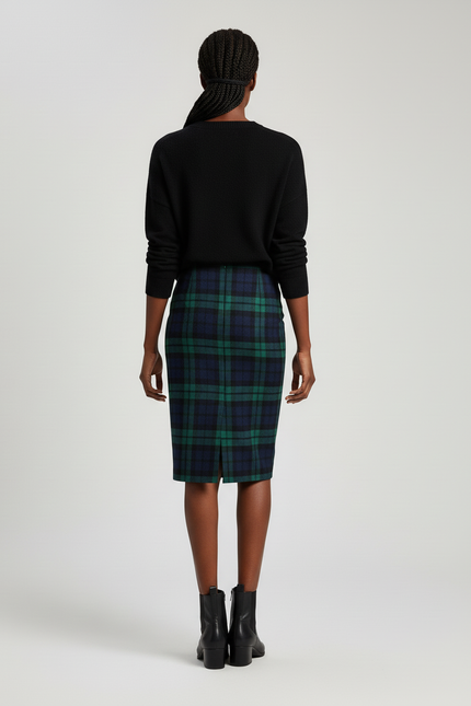 Jupe Crayon Laine Carreaux Élégante