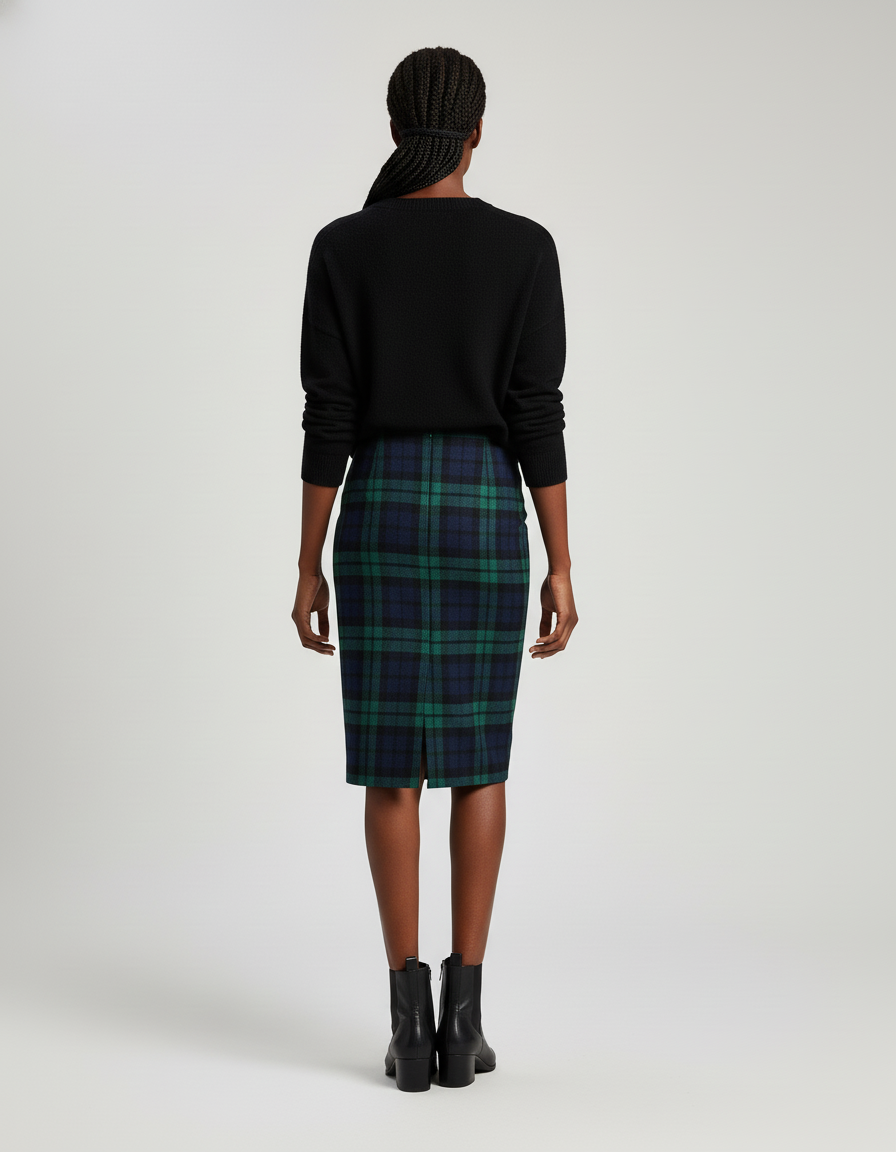 Jupe Crayon Laine Carreaux Élégante