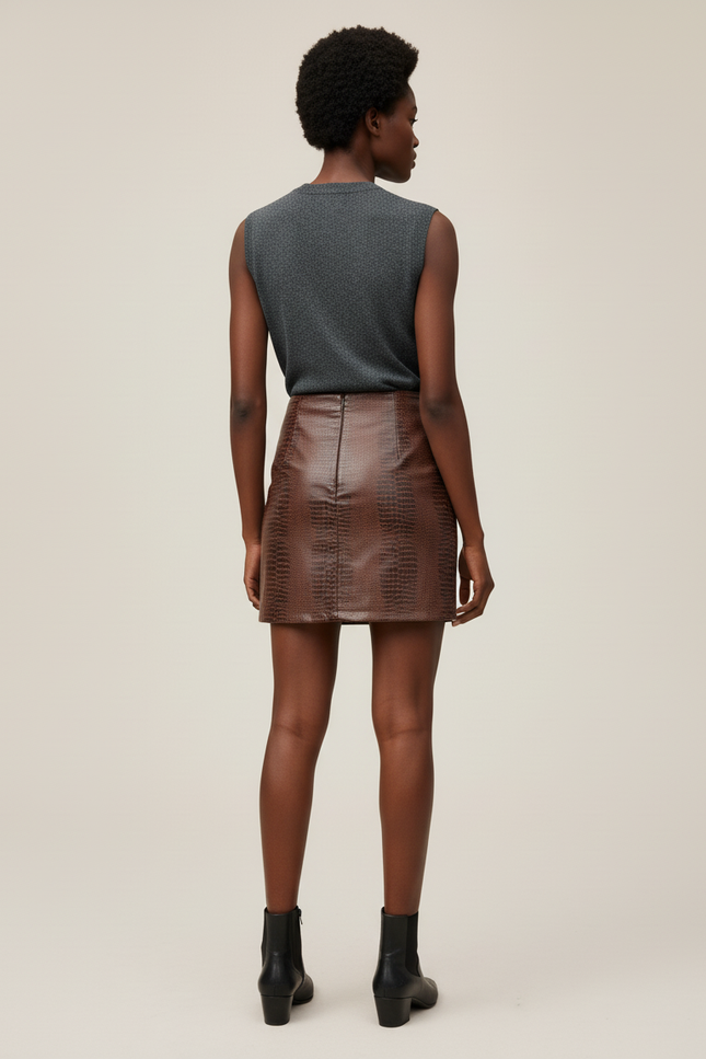 Jupe Crayon Marron Imprimé Crocodile Chic