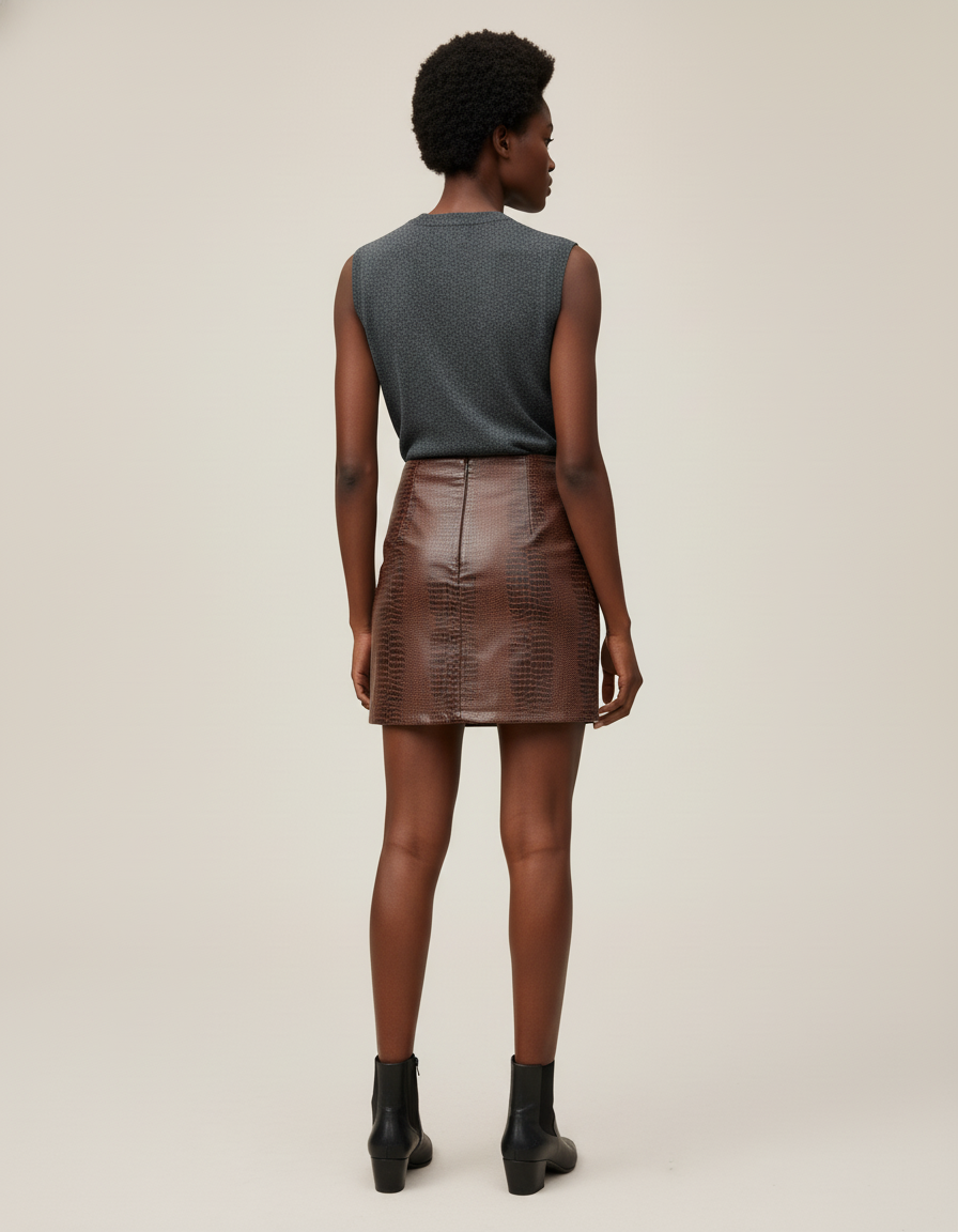 Jupe Crayon Marron Imprimé Crocodile Chic