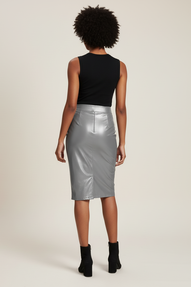 Jupe Crayon Gris Brillant Élégante