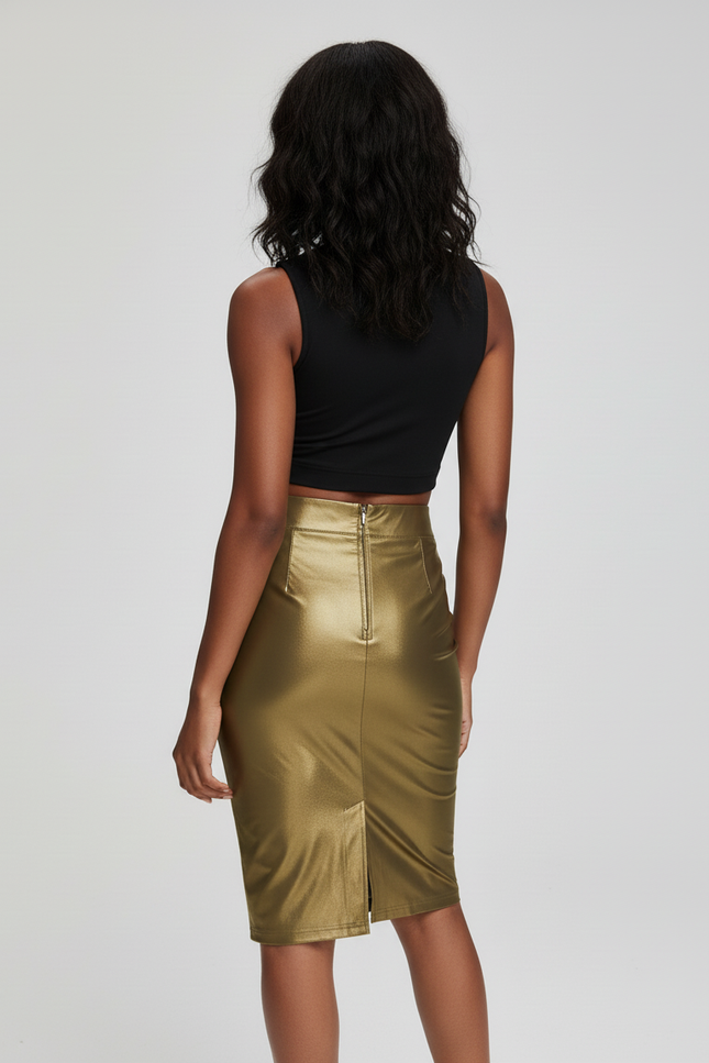 Jupe Crayon Dorée Brillante Élégante