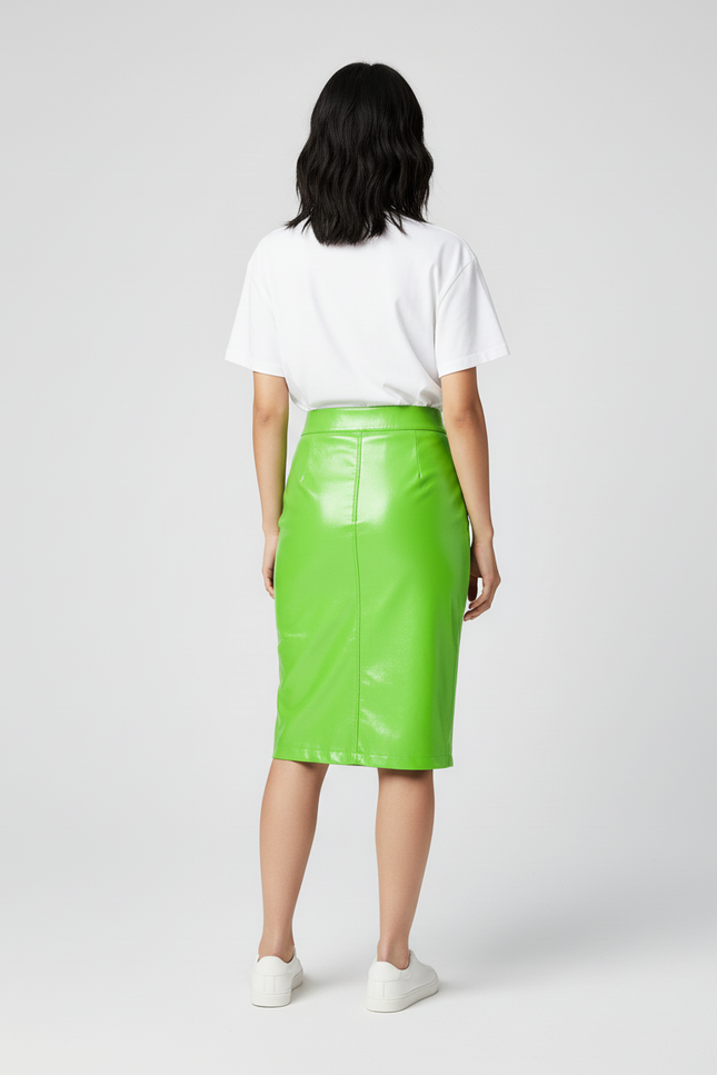 Jupe Crayon Vert Fluo Brillant Chic