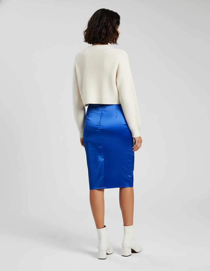 Jupe Crayon Bleue Satinée Chic